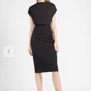 Express Draped Mock Neck Midi Sheath Dress